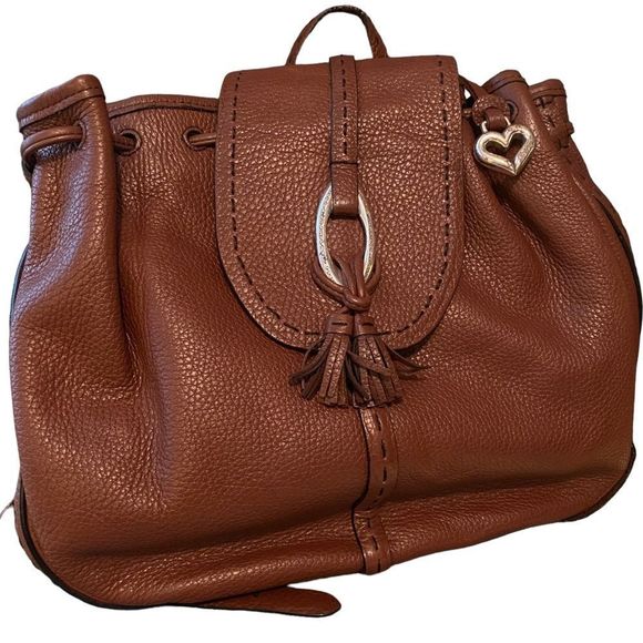 Brighton Handbags - BRIGHTON Brown Supple Pebble Grain Leather Backpack Shoulder Bag Purse